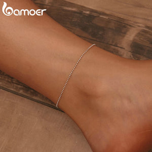 BAMOER Hot Sale Simple Essential Bead Link Anklets 925 Sterling Silver Bracelet